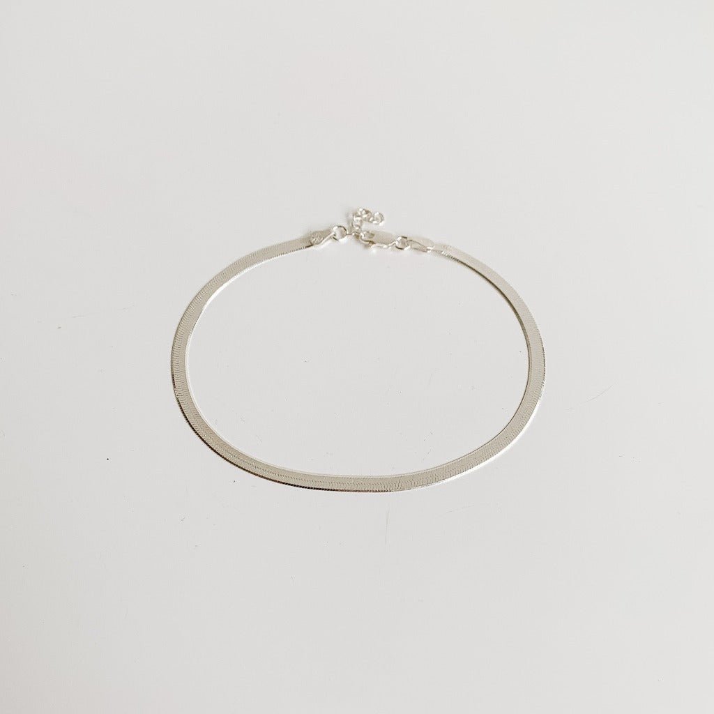 Herringbone Chain Anklet - Sterling Silver - Adorned by Ruth