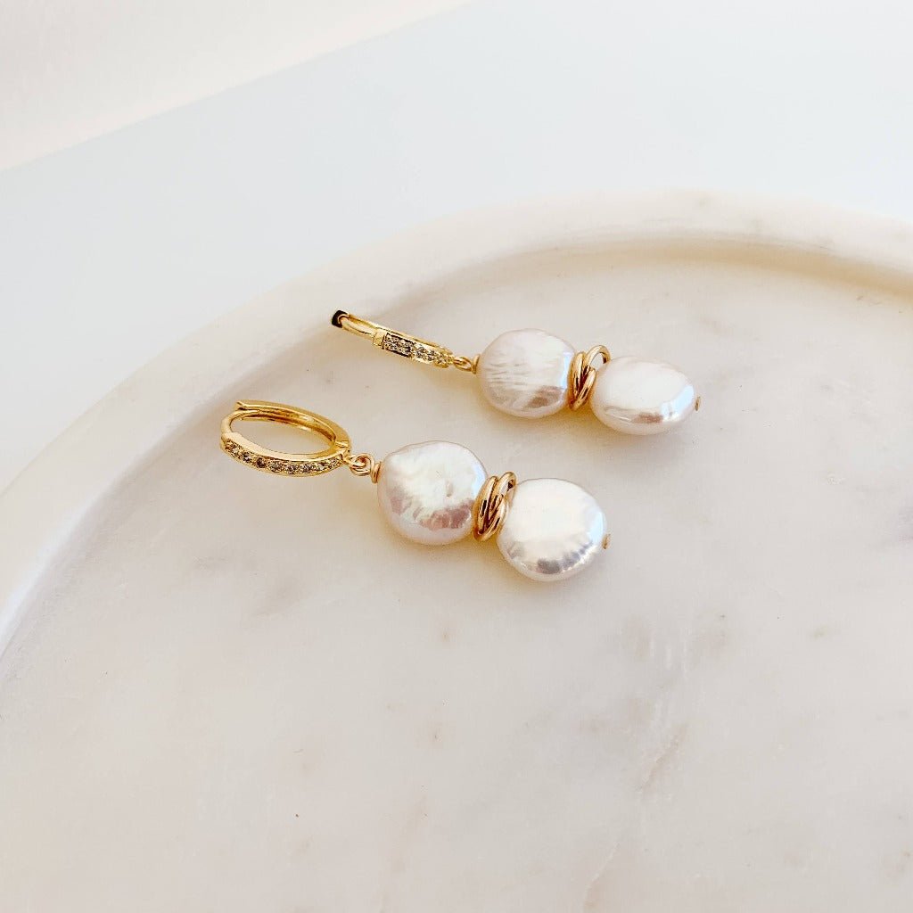 Keshi Pearl and CZ Earrings - Adorned by Ruth