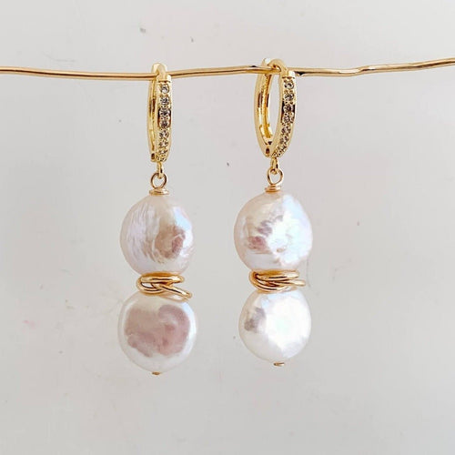 Keshi Pearl and CZ Earrings - Adorned by Ruth