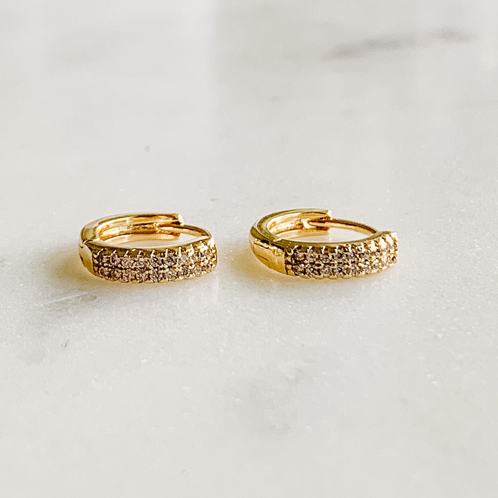 Micro Pave Huggie Hoops - gold - Adorned by Ruth