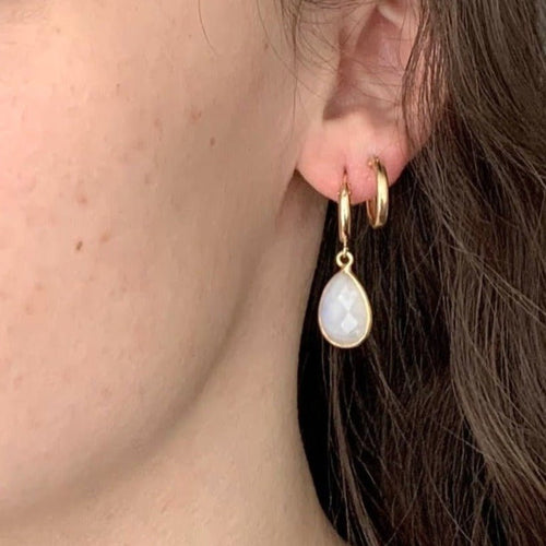 Moonstone Hoop Drop Earrings - Eloise - Adorned by Ruth
