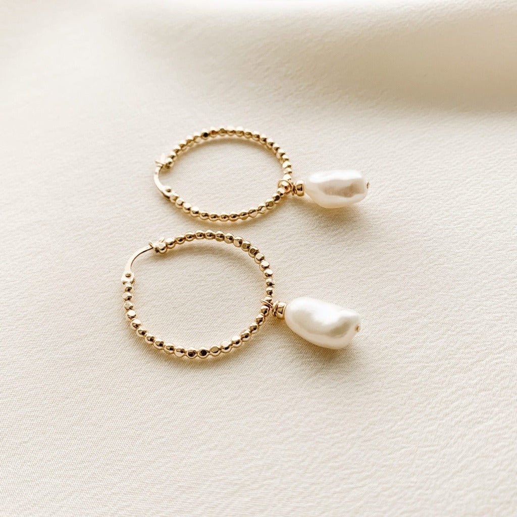 Olivia Gold Beaded Hoop Pearl Earrings - Adorned by Ruth