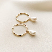 Load image into Gallery viewer, Olivia Gold Beaded Hoop Pearl Earrings - Adorned by Ruth
