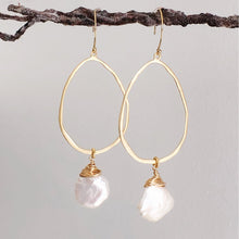 Load image into Gallery viewer, Organic Pearl Hoop Earrings Long - Jenny - Adorned by Ruth
