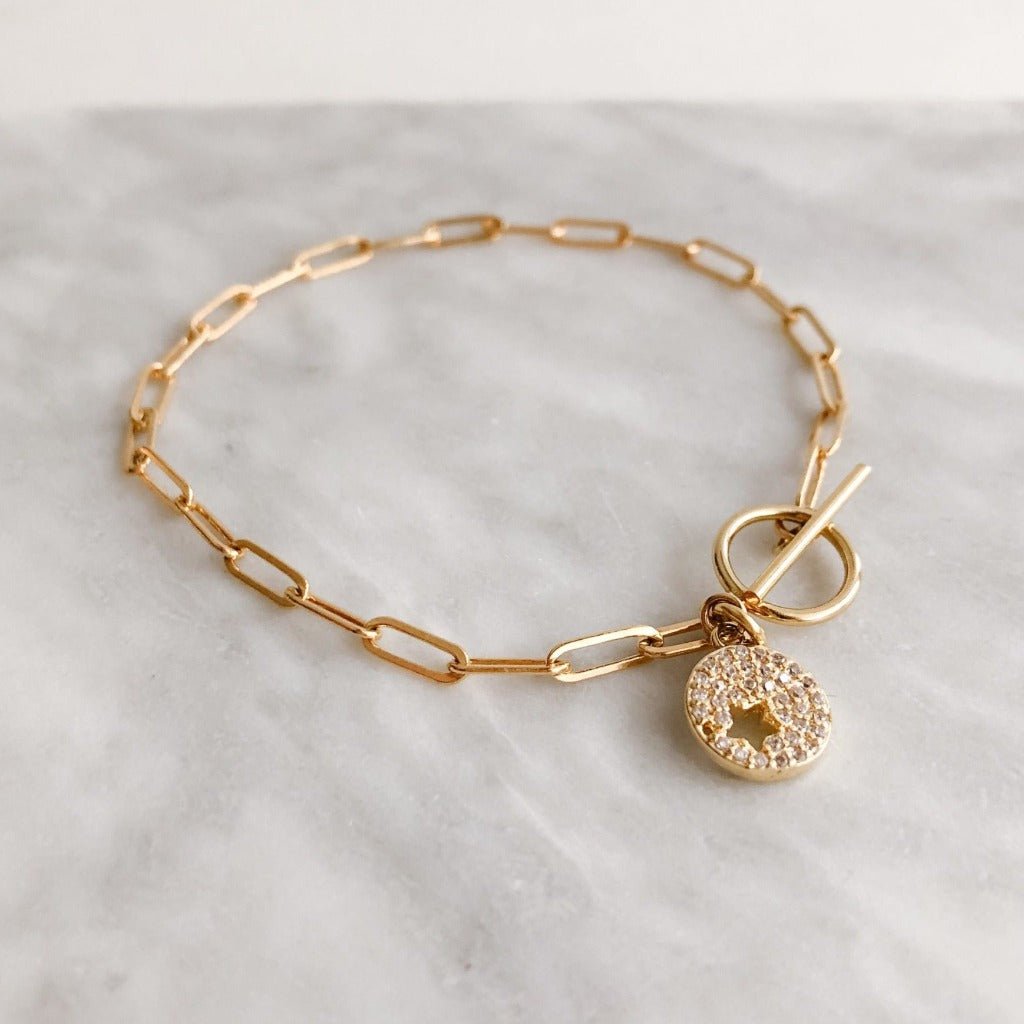 Pave Charm Bold Link Bracelet - Celeste - Adorned by Ruth