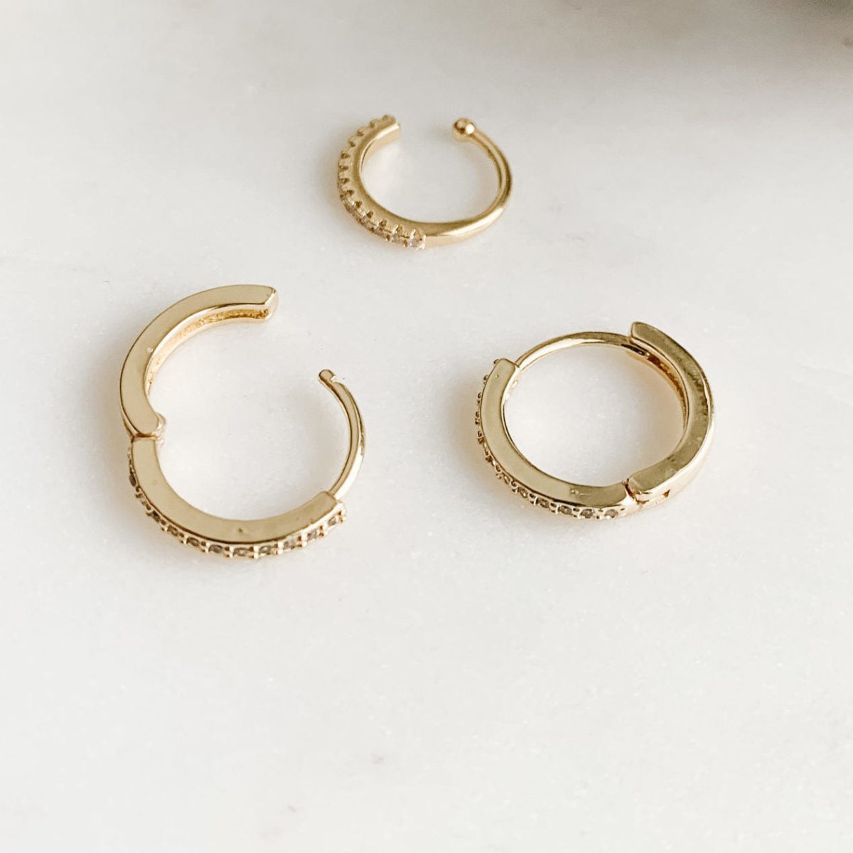 Pave Huggie Earrings Set Gold - Adorned by Ruth
