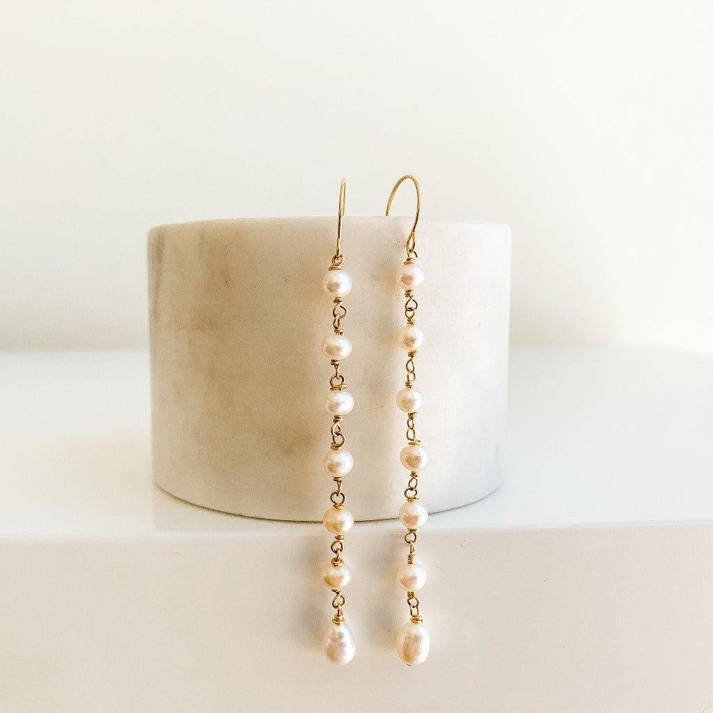 Pearl Chain Linear Earrings - Ava - Adorned by Ruth