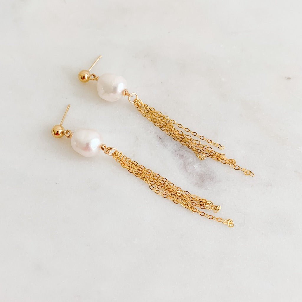 Pearl Chain Tassel Drop Earrings - Adorned by Ruth