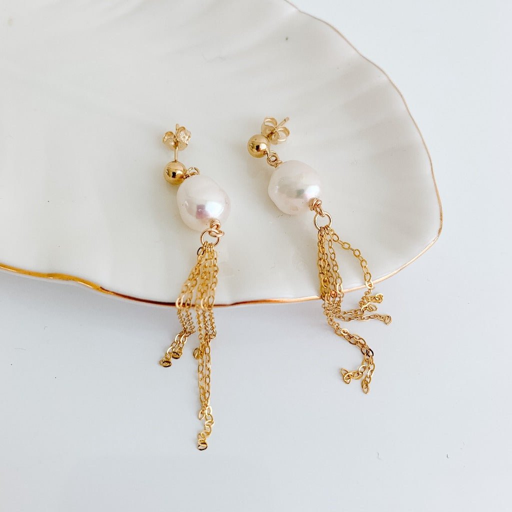 Pearl Chain Tassel Drop Earrings - Adorned by Ruth