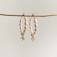 Load image into Gallery viewer, Pearl Hoop Earrings with Cubic Zirconia Drop - Adorned by Ruth
