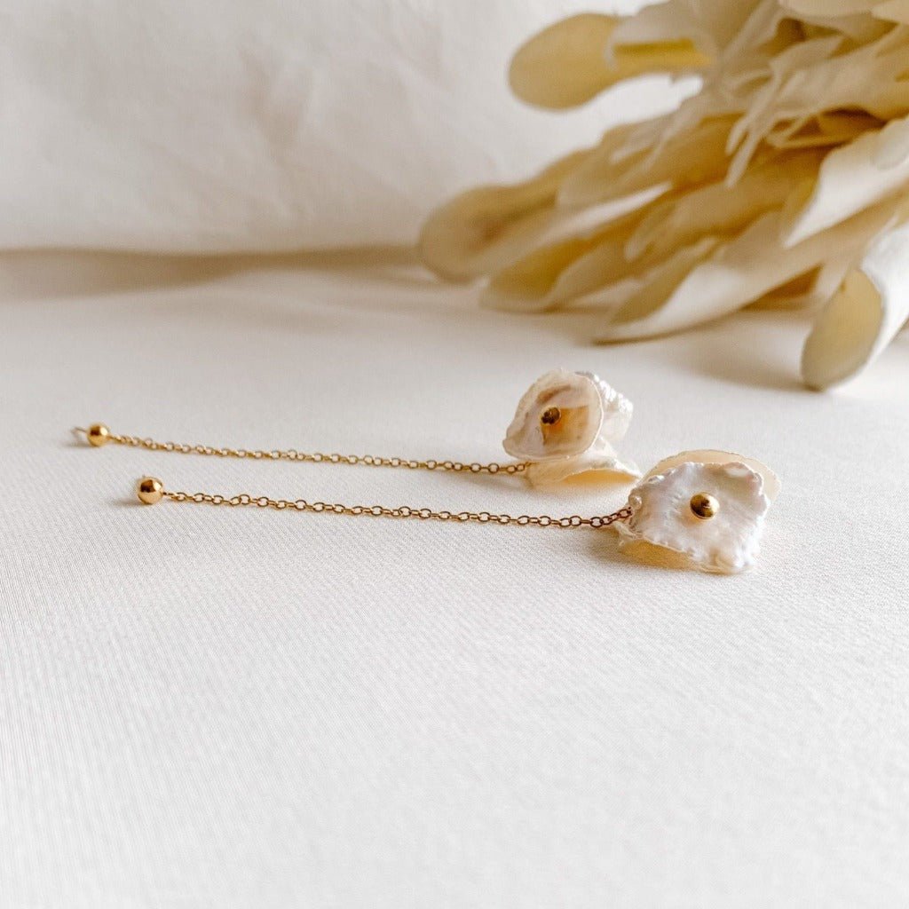 Petal Pearl Chain Drop Earrings - Adorned by Ruth