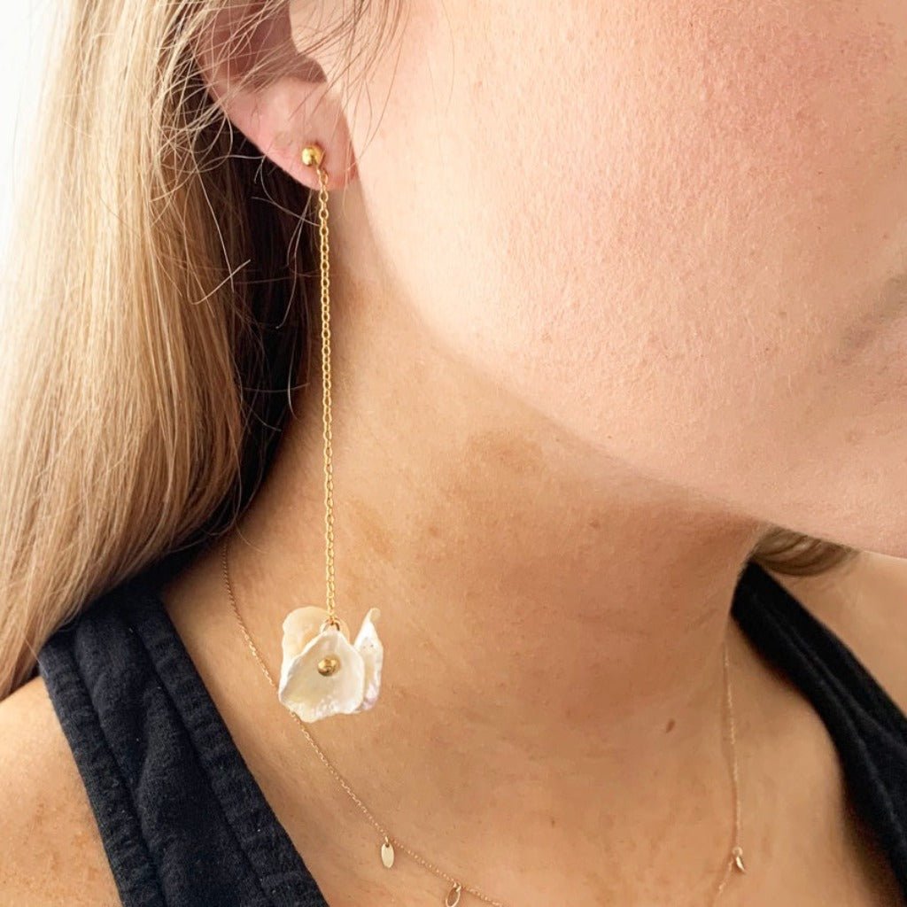 Petal Pearl Chain Drop Earrings - Adorned by Ruth