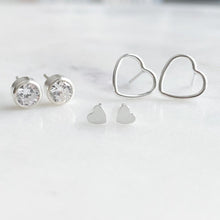 Load image into Gallery viewer, Silver Heart Stud Earrings Set - Adorned by Ruth
