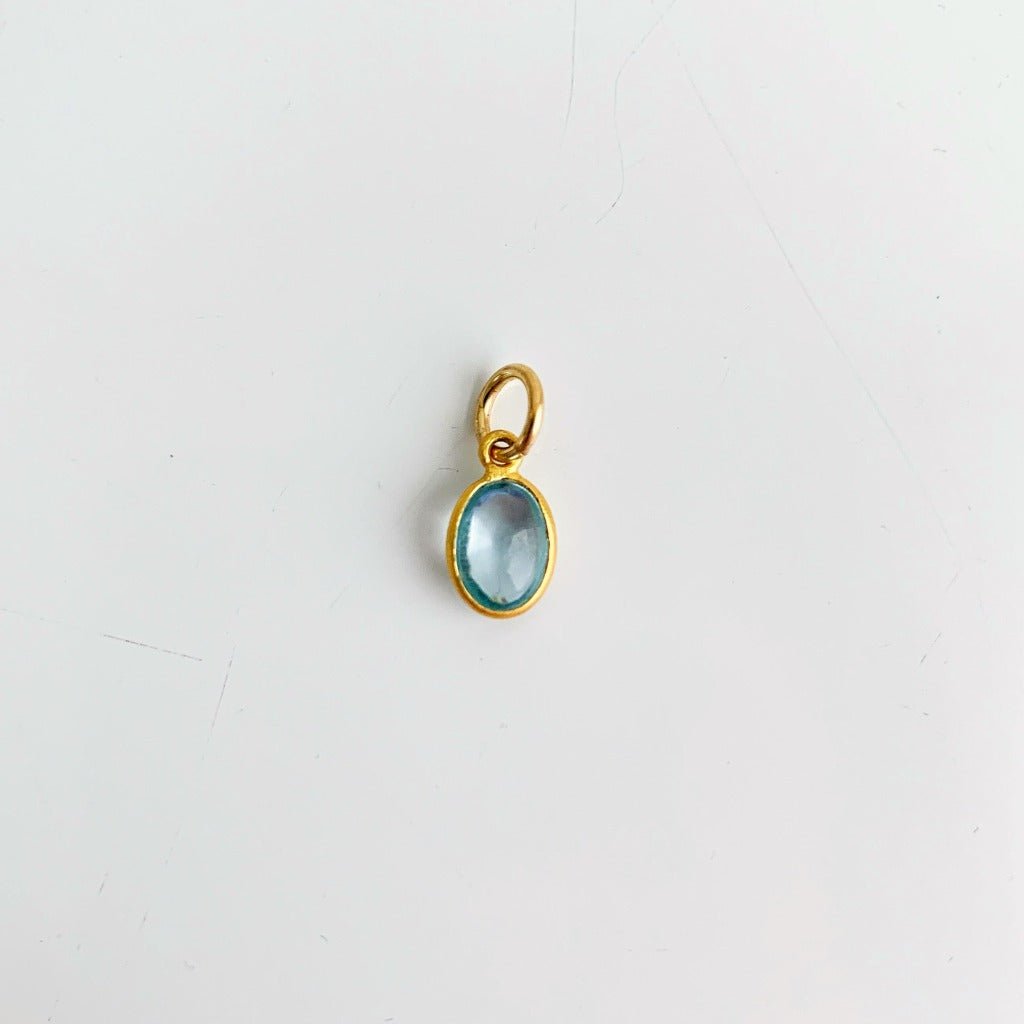 Single Bezel Gemstone Pendant Charm - Blue Topaz - Adorned by Ruth