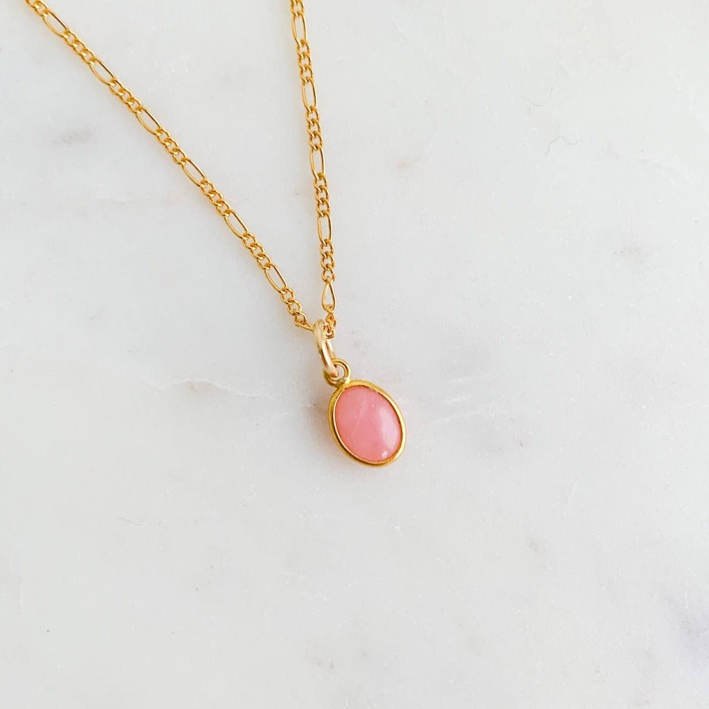 Single Bezel Gemstone Pendant Charm - Pink Opal - Adorned by Ruth