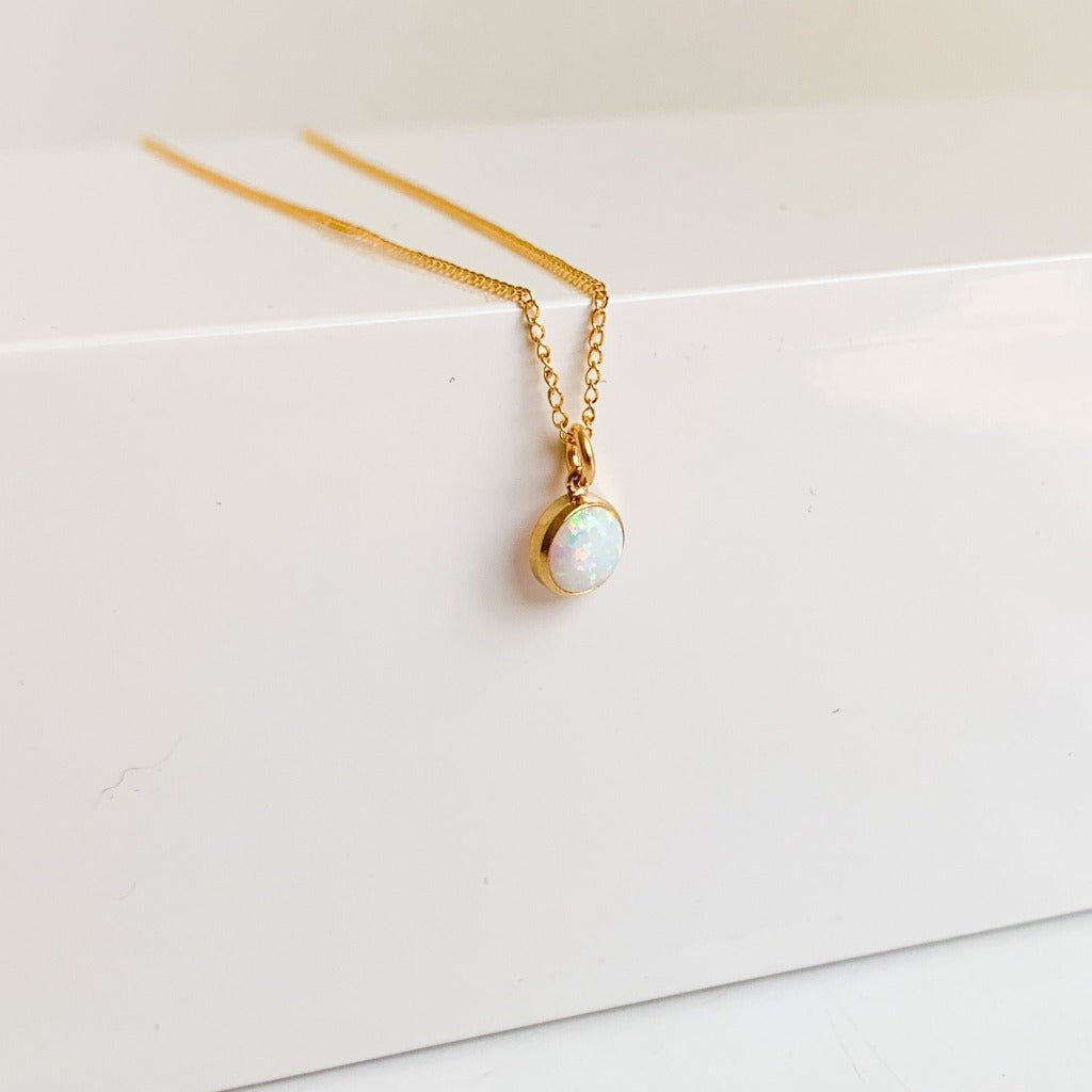 Single Opal Bezel Pendant Necklace l October Birthstone - Adorned by Ruth