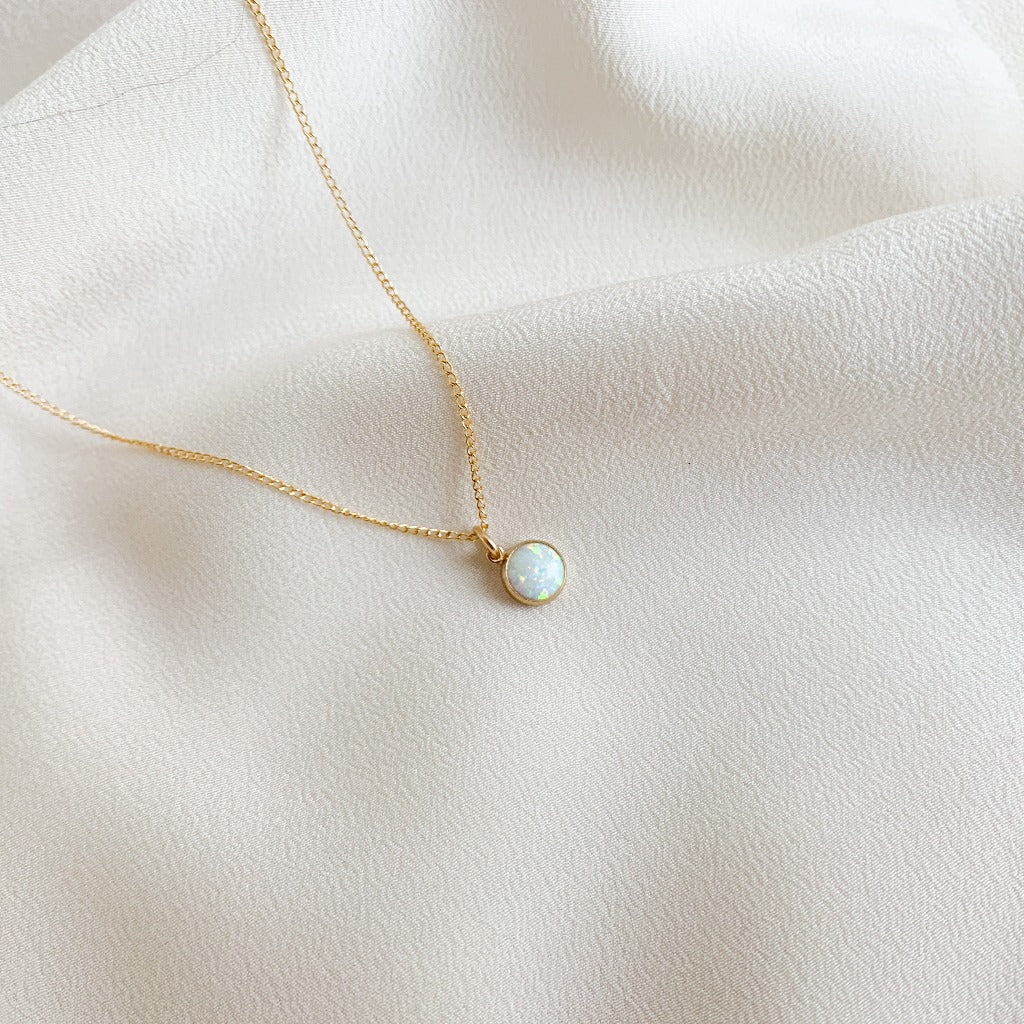 Single Opal Bezel Pendant Necklace l October Birthstone - Adorned by Ruth