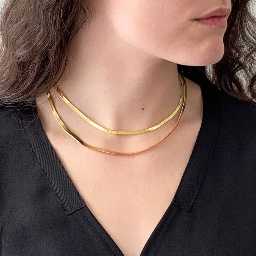 Slim Herringbone Chain Necklace - Gold Plated - Adorned by Ruth
