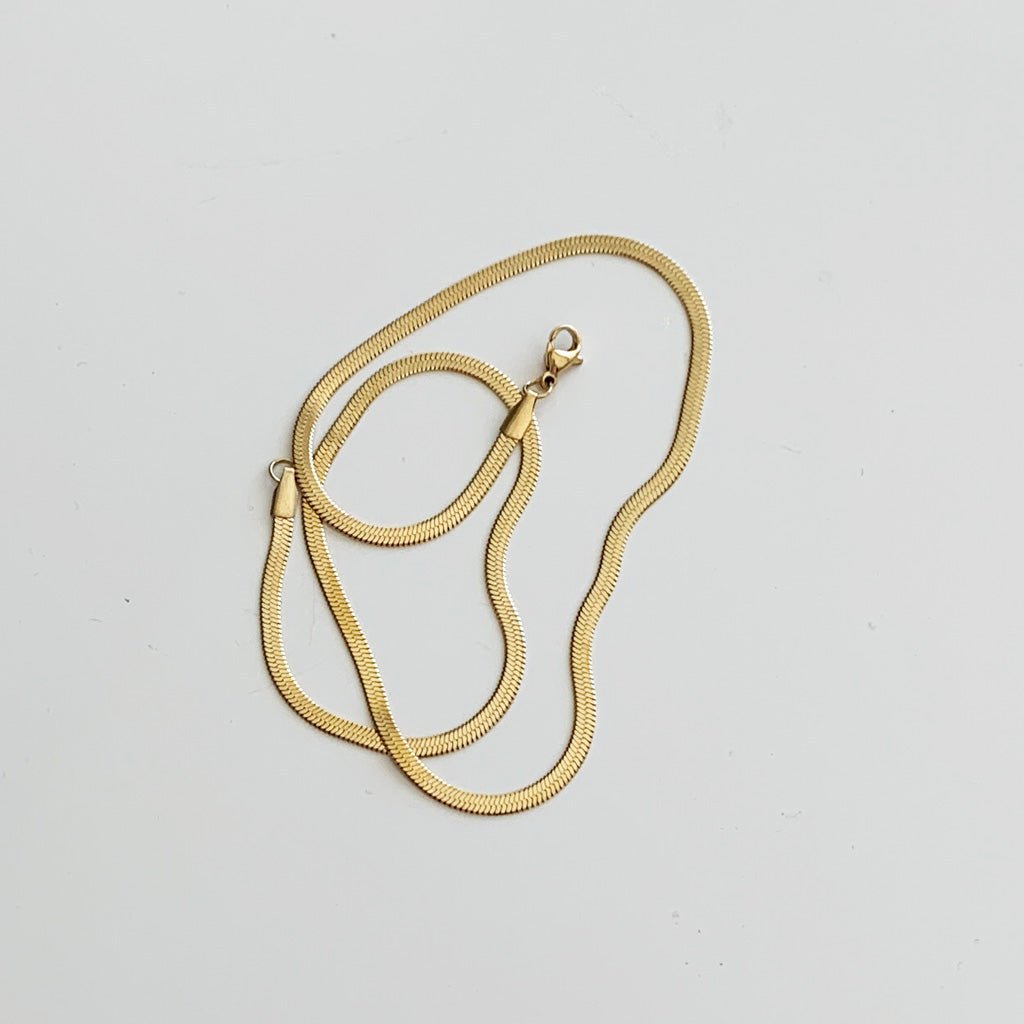 Slim Herringbone Chain Necklace - Gold Plated - Adorned by Ruth