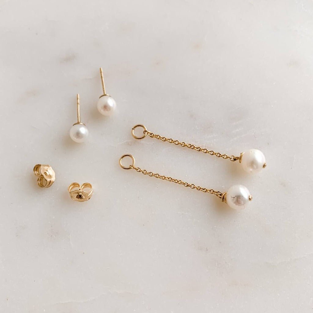 Small Pearl Stud Earrings with Pearl Ear Jackets - Adorned by Ruth