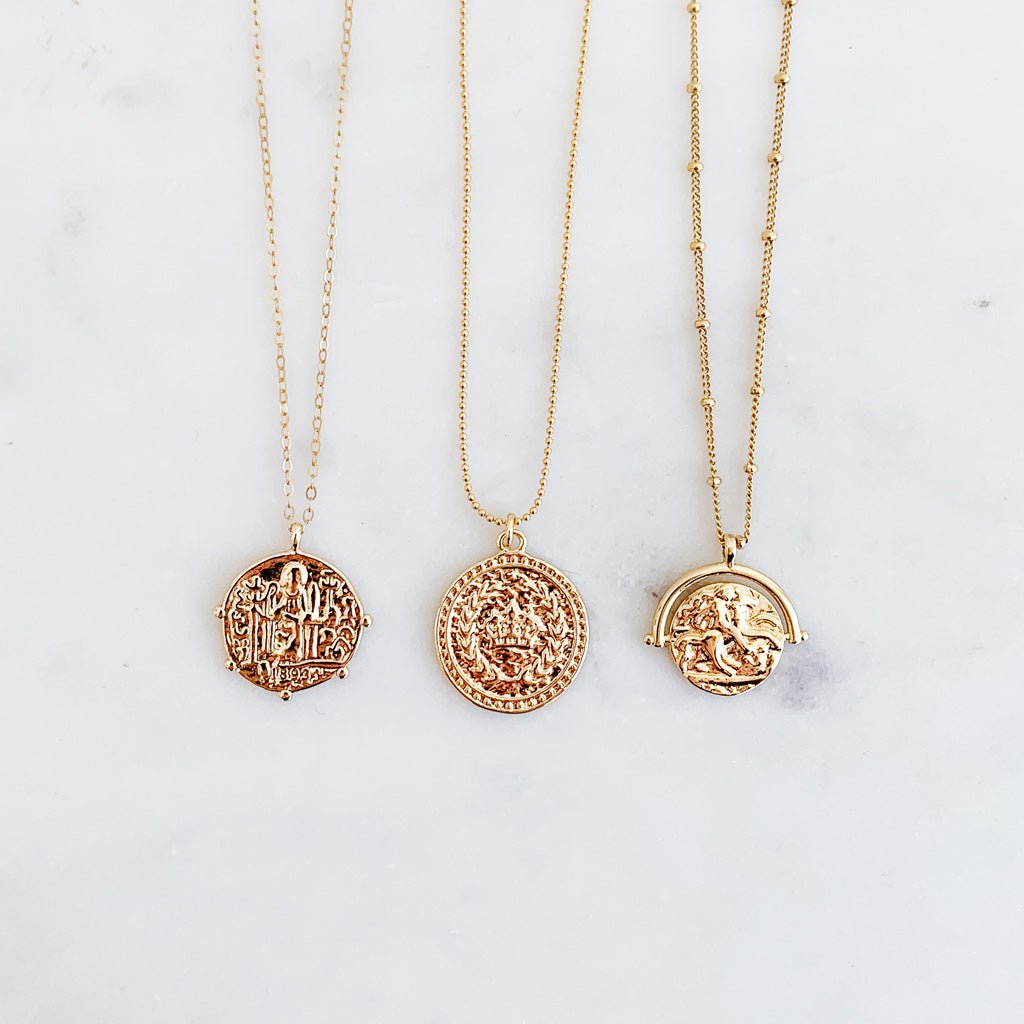 Vintage gold coin shop necklace
